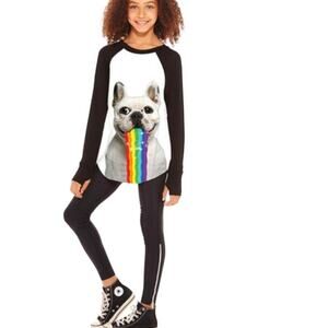 Zara Terez Girls French  Bulldog with Rainbow  Long Sleeve T-Shirt Size XL NEW